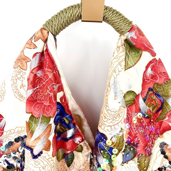 STUNNING BOHO BEADED SEQUIN FLORAL PRINT SUPER SOFT PURSE BAG - Picture 2 of 6